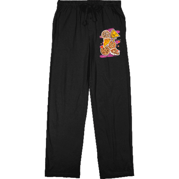 Love At First Bite Pizza Stickers Men's Black Sleep Pajama Pants-Large