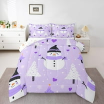 Manfei Winter Purple Snowman Bedding Comforter Set, Merry Christmas Twin Comforter Sets, Teens Boys Girls Kids Reversible Bedding Set, Ultra Soft Home Decor, 2pcs