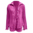 thumbnail image 5 of Women's 2 Piece Shorts Sets Pleated Button Down Long Sleeve Solid Color Shirt Outfits Summer Hawaiian Beach Vacation Loose Suits, 5 of 5