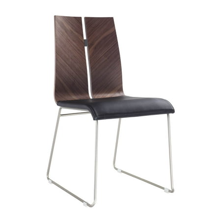 Natural Walnut and Black Faux Leather Metal Dining Chair