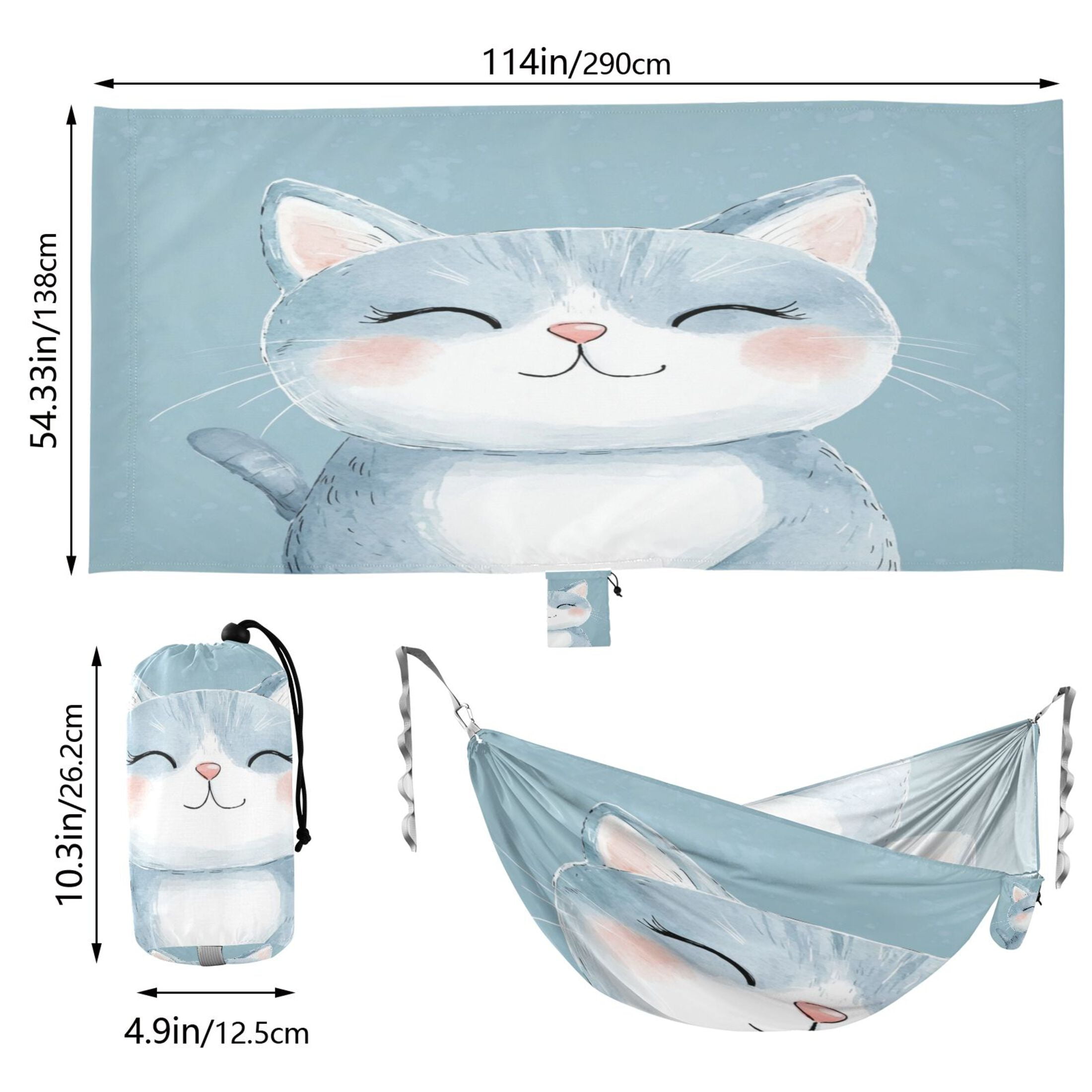 Hammock Camping Hammock Nylon Portable Hammock Travel Camping Hammock Blue Smiling Cat