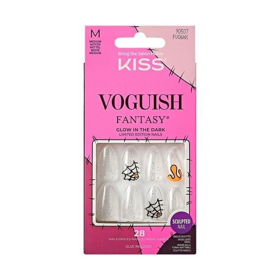 KISS Voguish Fantasy Halloween Nails, Black, Medium Length, Almond Shape, 'Devilish', 31 Ct.