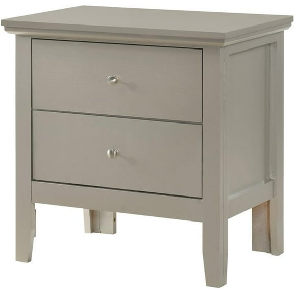 Pemberly Row Transitional Wood 2 Drawer Nightstand in Silver Champagne