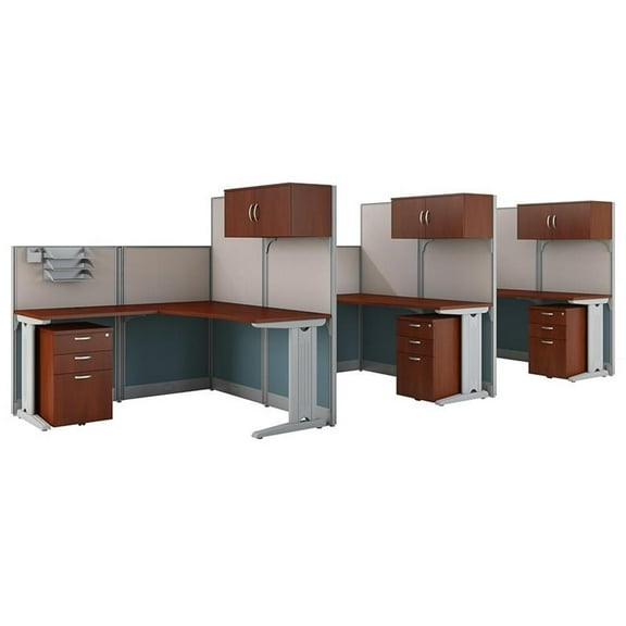 Scranton & Co Furniture 3 Person L Shaped Cubicle in Cherry