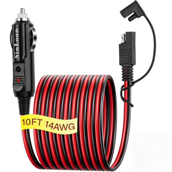 mistyhony SinLoon 14AWG Cigarette Lighter SAE Battery Charger Cable 12V Car Cigarette Lighter Plug to Waterproof SAE Quick Release Adapter Extensionwith Fuse and LED Light(10FT,3 Meter)