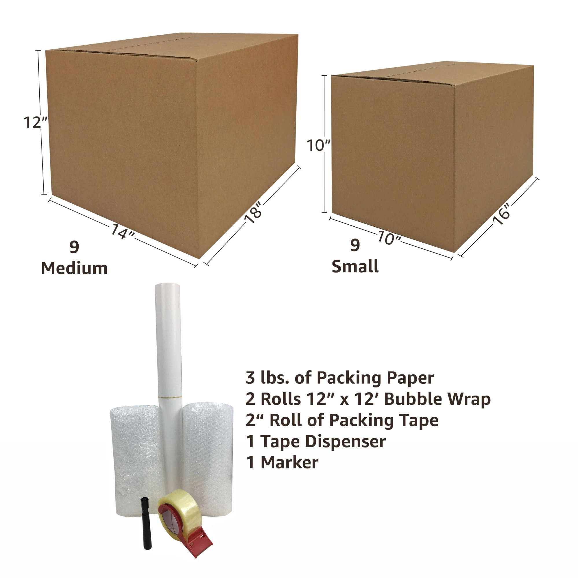  uBoxes 1 Room Basic Moving Kit, 18 Boxes, 24 feet Bubble, 3  lbs Paper and 110 yards Tape : Box Mailers : Office Products
