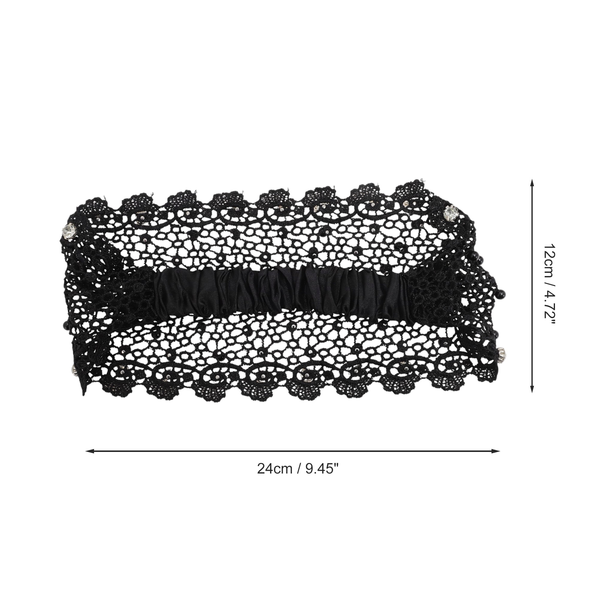 Unique Bargains 1pc Stylish Bead Hollow Wide Headwrap Black