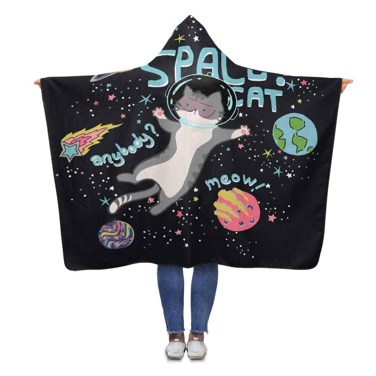 ASHLEIGH Cute Space Cat Hooded Throw Blanket 56x80 inches Adults Girls