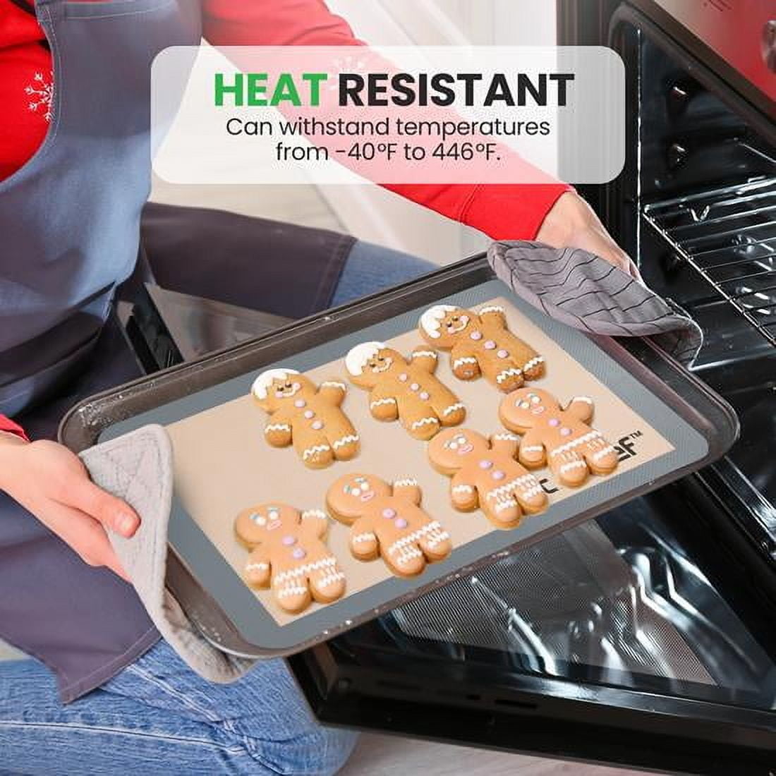 Nutrichef Silicone Baking Mats - 2 Non-stick Food-Grade Silicone Mats - Perfect for Full Baking Pans 24.4 x 16.5 IN - Oven-safe Up to 480 Degrees F - Suitable for Ovens, Freezers, & Dishwashers -Grey