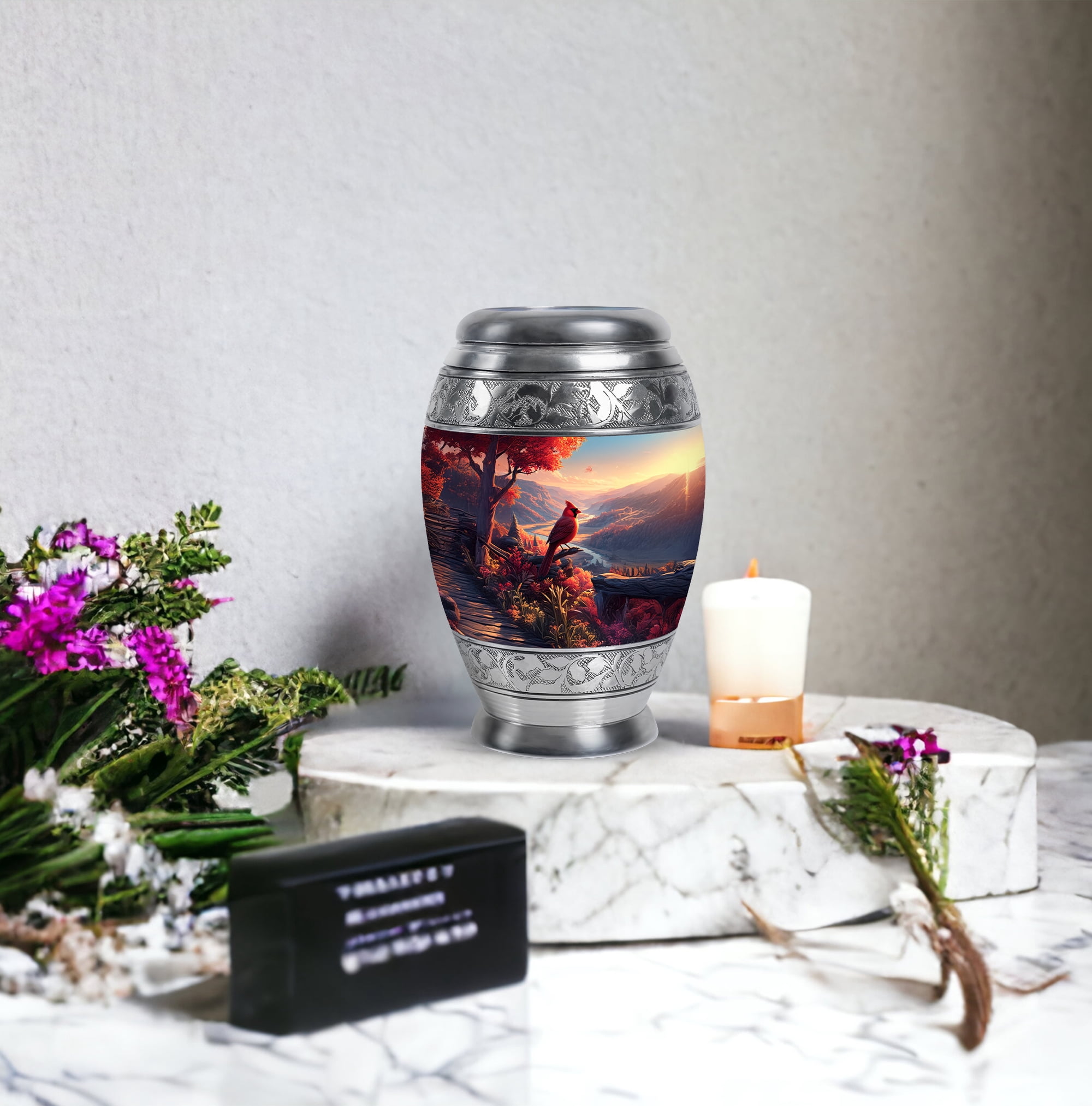 Cardinal Bird Mini Cremation Urns For Human Ashes, Cloud Keepsake Memorial Urns For Adult Male, Sunset Tiny For Human Ashes, Blue Urn For Adult, Memorial Urn For Funeral 3 Inch