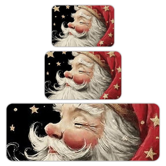 RKSupls Kitchen Rug Set 3 Piece Anti-Slip Flannel Floor Mats, Santa Claus Vintage Washable Absorbent Runner Mats for Kitchen Bathroom Home Decor