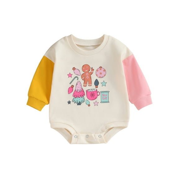 Liacowi Baby Girls Boys Christmas Onesie Infant Long Sleeve Crew Neck Letter Print Romper Bodysuits 6M 12M 18M 24M Newborn Spring Autumn Christmas Clothes