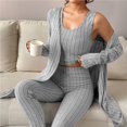 thumbnail image 6 of A+ Women's 3 Piece Set Knit Long Sleeve Cardigan Sleeveless Vest Bottom Pants Casual Set, 6 of 7