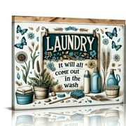 BCIIG  Rustic Laundry Room Wall Art Laundry Schedule Funny Rules Wall Decor Farmhouse Flower Butterfly Painting Country Laundry Room Sign Pictures Artwork for Bathroom Laundry Room Decor Unframed