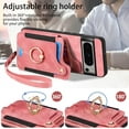 thumbnail image 5 of Phone Case for Google Pixel 8 Pro 5G Wallet Cover with Screen Protector Wrist Strap Lanyard RFID Credit Card Holder Ring Stand Cell Accessories Pixel8Pro Pixel8 XL Eight 8Pro Women Men Pink, 5 of 13