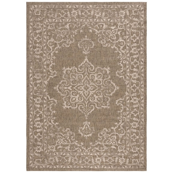 SAFAVIEH Courtyard Clodagh Medallion Indoor/Outdoor Area Rug, Brown/Beige, 6'7" x 9'6"