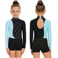 thumbnail image 2 of iiniim Girls 3 Piece Gymnastics Outfits Long Sleeve Leotard with Shorts Hairband Sparkly Ballet Dancewear Light Blue 12, 2 of 7