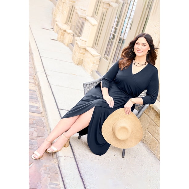 Catherines Women's Plus Size Petite Easy Faux Wrap Dress