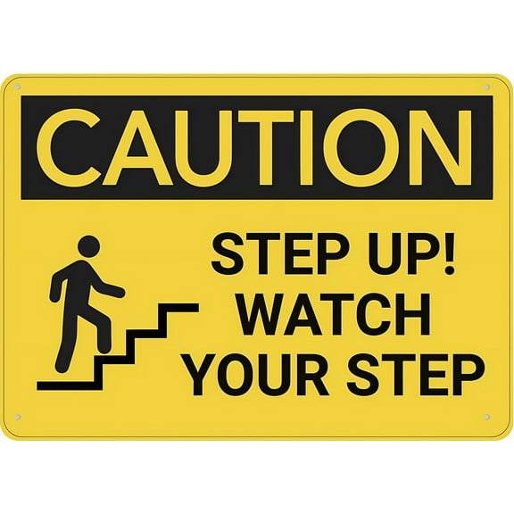 Caution Step Up Watch Your Step Metal Sign 8"x12" Rust Free Aluminum - UV Ink Printing Durable Weatherproof, Outdoor Decor for Home