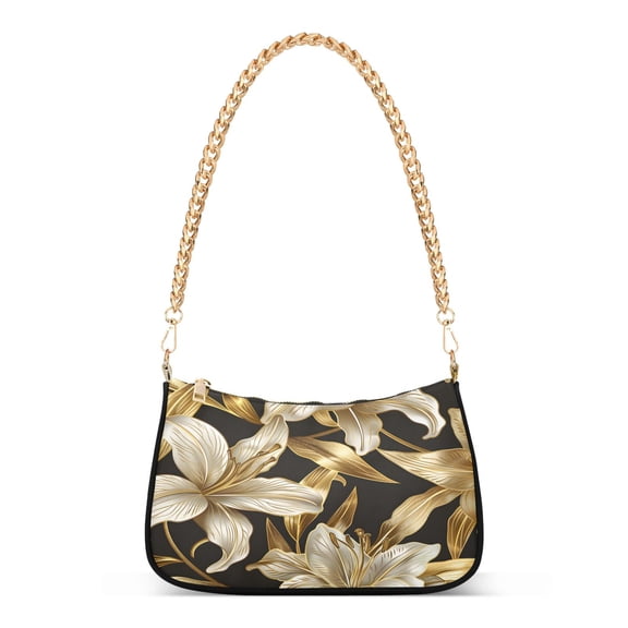 Ryvnso Golden Flower Womens Chain Shoulder Bag Tote Handbags Clutch Hobo Purse with Zipper for Travel