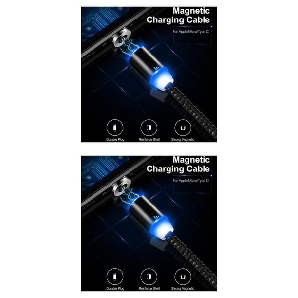 Moyic Cable USB LED de nailon de 1M, de carga rápida, reemplazo de Cable Micro USB para S6 S7 Edge 2piezas