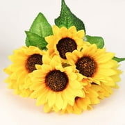 Mocoosy 4 Bunches Artificial Sunflower Bouquets, Fake Sunflowers with Stems, Silk Wildflowers Realistic Yellow Faux Sun Flowers for Wedding Decorations Fall Floral Arrangements Home Table Decor