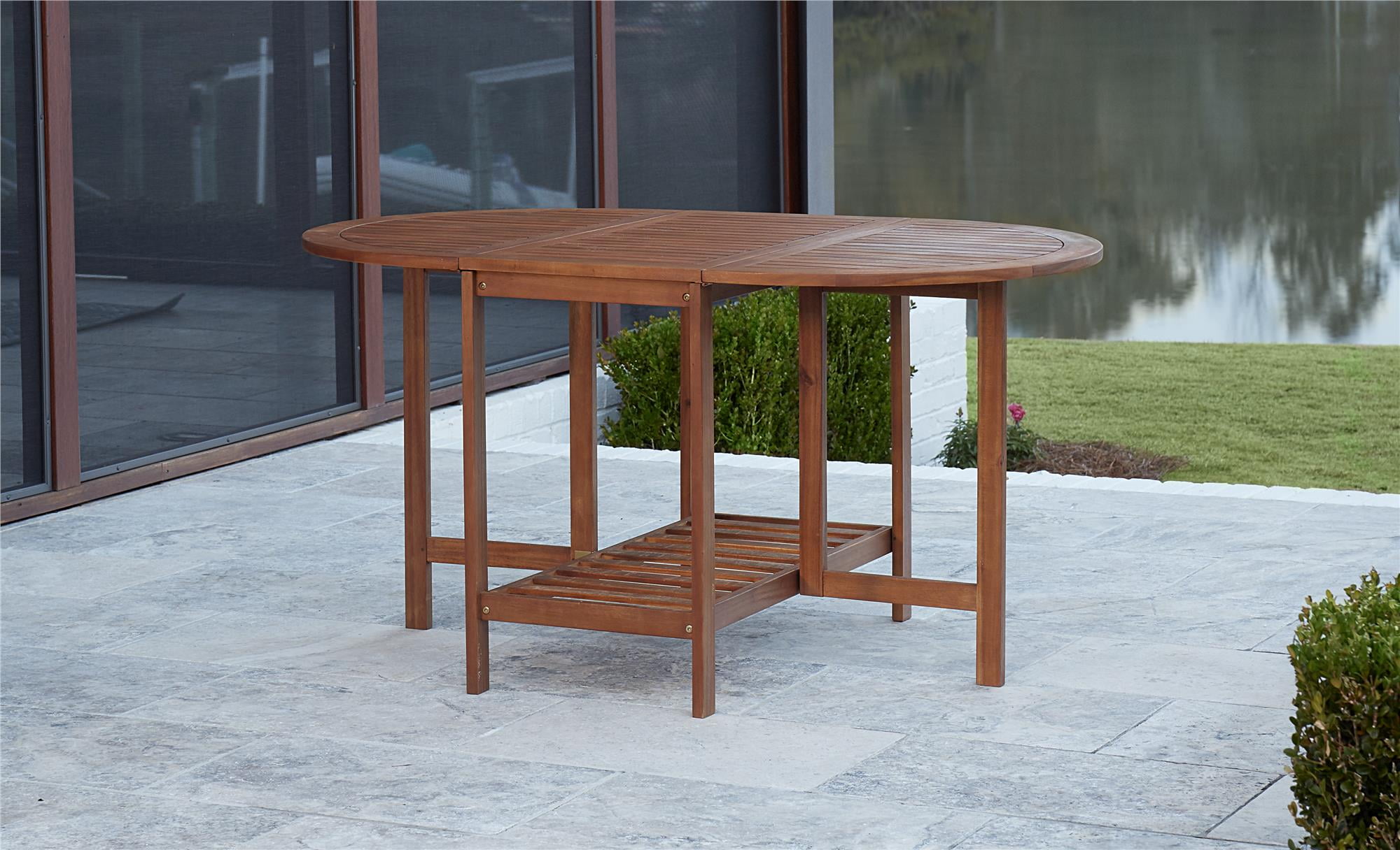 COSCO Outdoor Living Acacia Wood Folding Drop Leaf Patio Dining Table