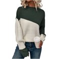thumbnail image 2 of Color Block Knit Women Sweater Navy Cream Ribbed Crewneck Pullover Long Sleeve Loose Fit Top S-XL, 2 of 8