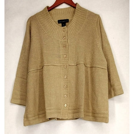 Susan Graver Size XL Sparkling 3/4 Sleeve Cardigan Beige Sweater A82752