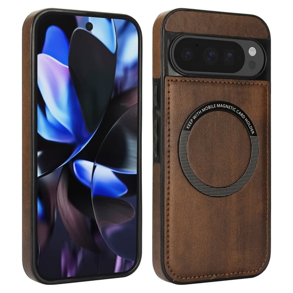 Allytechgroup Magnetic Case fo Google Pixel 10 /10 Pro, PU Leather Back Cover Compatible with Magsafe Shockproof Anti-Scratch Phone Case for Google Pixel 10 /10 Pro, Brown