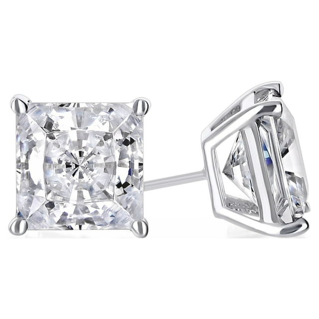 Paris Jewelry Aretes de Oro Blanco de 18 Pza con Zafiro Blanco Creado de 1 Pza y Talla Princesa | Obsequio de Joyería para Mujeres y Hombres