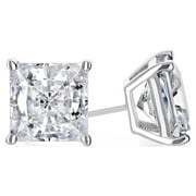 Paris Jewelry 10k White Gold 3 Ct Created White Sapphire Princess Cut Stud Earrings Plated