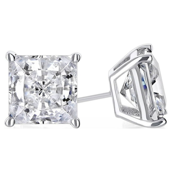 Paris Jewelry 14k White Gold 1/2 Ct Created Princess Cut White Sapphire Stud Earrings Plated