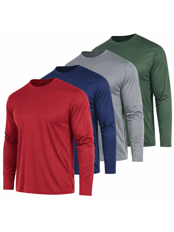 Dri-Fit Long Sleeve T Shirts for Men-4 Pack- Moisture Wicking, Quick Dry Tees (Up to 3XL)