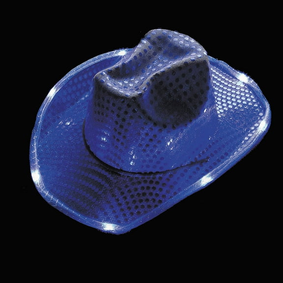 Fun Express 23" Adults Light-Up Blue Sequin Polyester Cowboy Hats - 6 Pieces