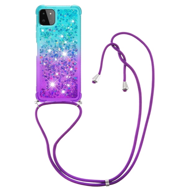 Funda para Samsung Galaxy A22 5G Brillantina Líquida Divertida Reluciente y con Cristales en Movimiento Cuerpo Cruzado con Cordón Ajustable