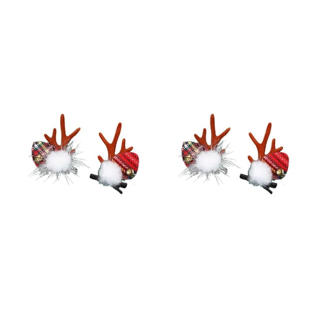 Billuyoard Pinzas para el pelo con astas de Navidad para mujer, pasador, horquilla de cuerno de ciervo, decoración de cabeza de bola de piel, diadema, Rojo 2piezas Billuyoard CBP547527