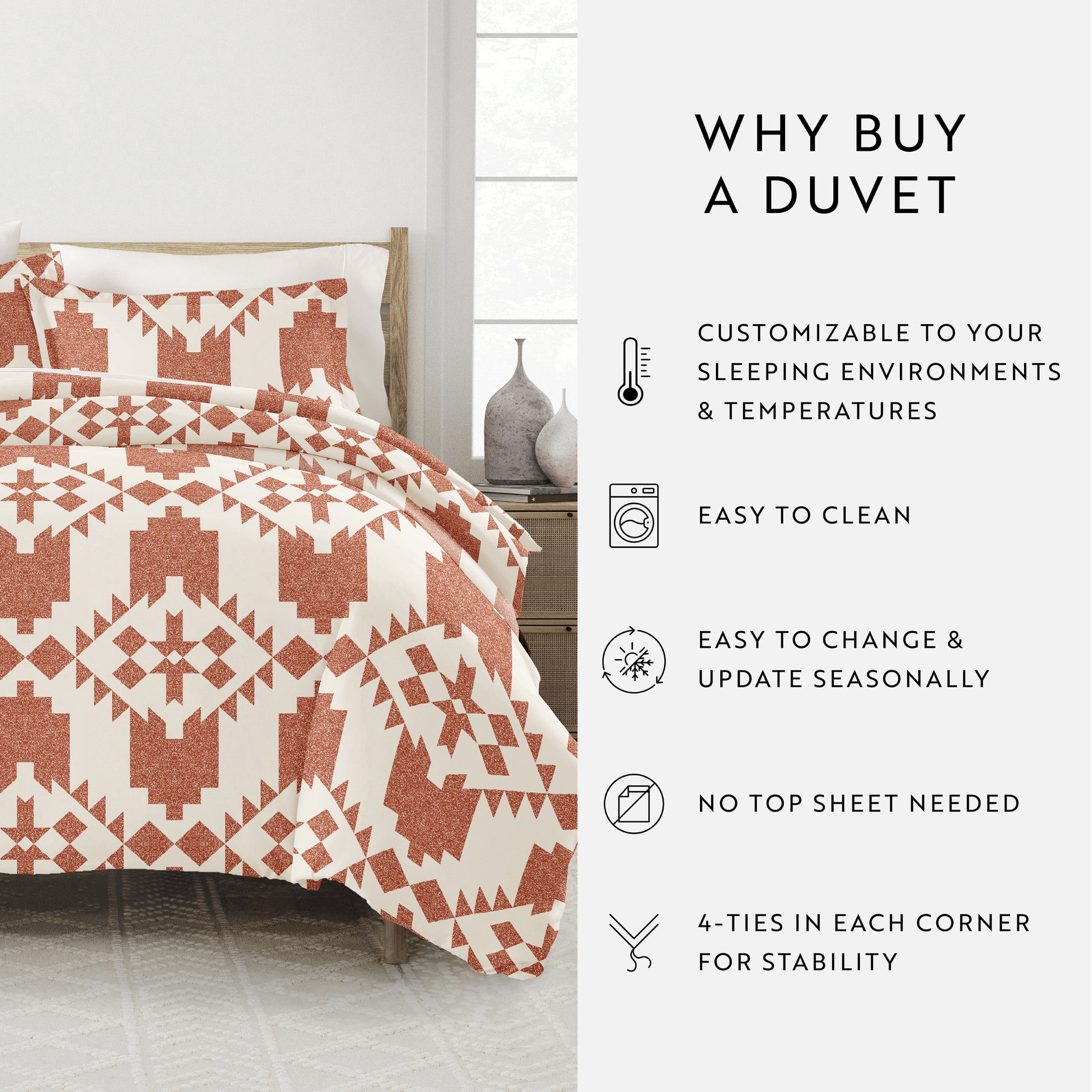 Noble Linens Clay Adobe Diamond Reversible 2-Piece Duvet Cover Set, Twin/Twin XL