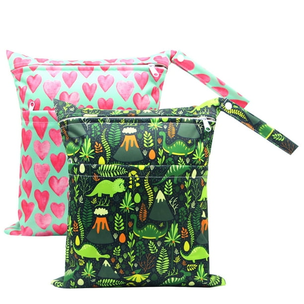 Hukapapa 2 bolsas de tela para pañales húmedos y secos, impermeables, reutilizables, para viajes, playa, piscina, guardería, artículos sucios para bebés, yoga, gimnasio, bolsa para trajes de baño o