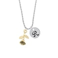 thumbnail image 2 of Delight Jewelry Goldtone Stemmed Rose Silvertone Script Initial Disc - R - Charm Necklace, 20"+3", 2 of 4