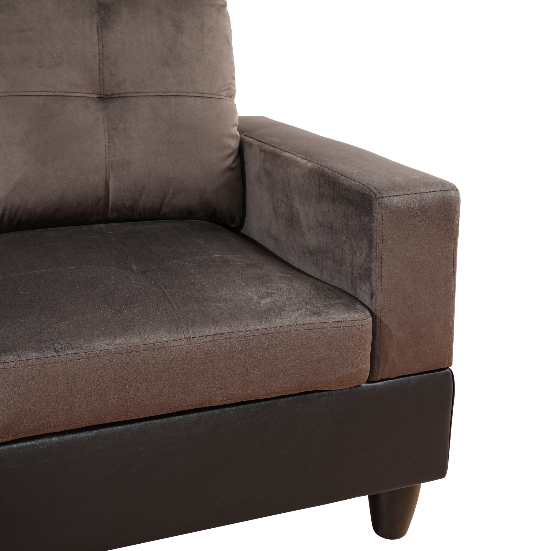 Hommoo Flannel & PVC L-Shaped Sectional Couch and Sofa Set, Modern Living Room Furniture Set, Left Side, Dark Brown
