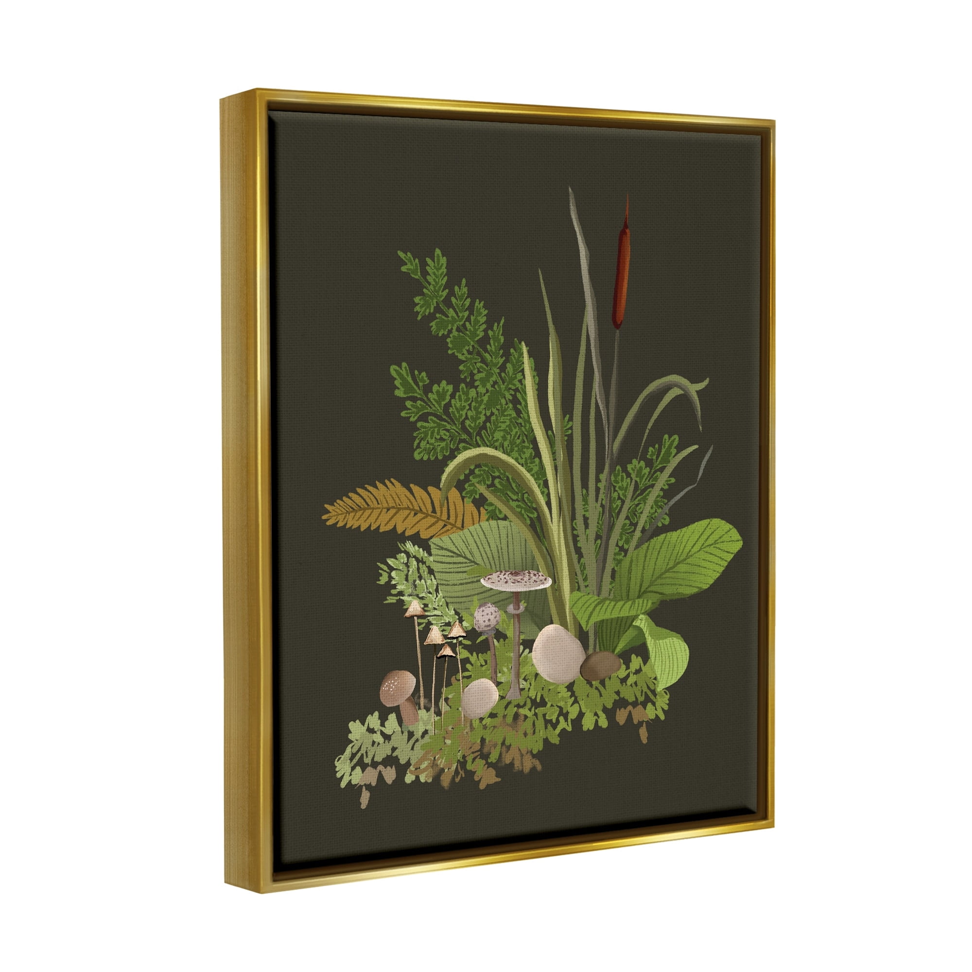 Stupell Industries Natural Forest Floor Botanical Arrangement Mixed Mushrooms Ferns Graphic Art Metallic Gold Floating Framed Canvas Print Wall Art, Design by House of Rose