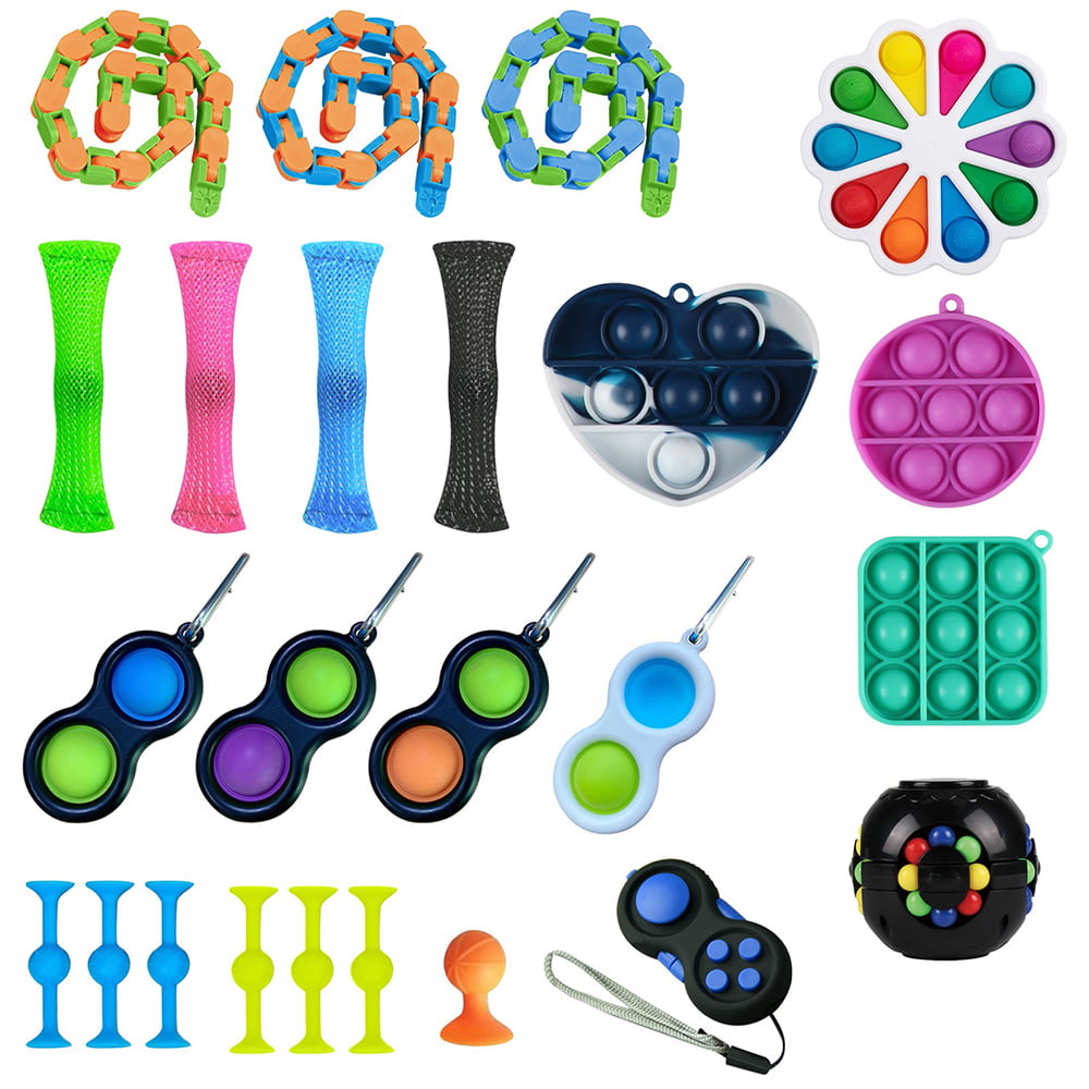 3 Pack Stitch Fidget Toys Set Rainbow Push Bubble Toy Mini Popit Bubble Keychain 