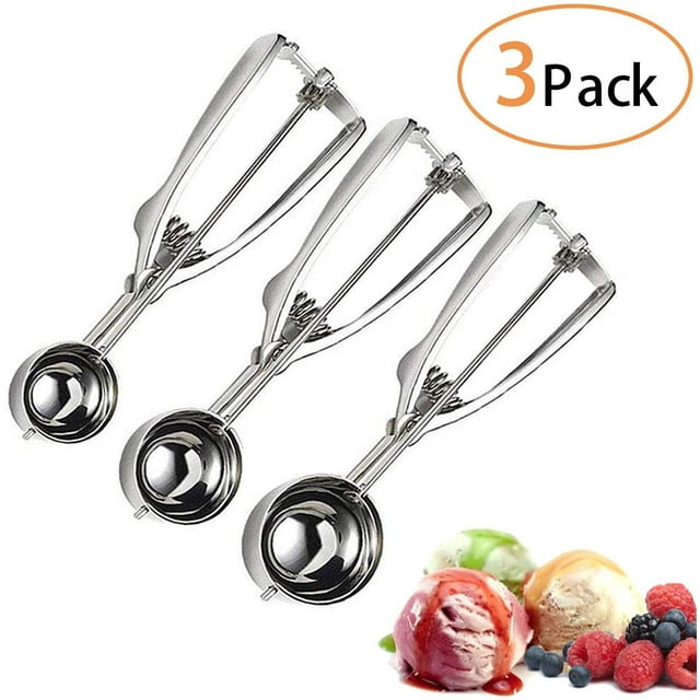Ice Cream Scoop Stainless Steel - 3 Pieces Ice Cream Scoops For Ice Cream, Cake Batter, Melon - Ice Cream Scoop With Trigger, Large 6cm, Medium 5cm, Small 4cm (Multi-Way)