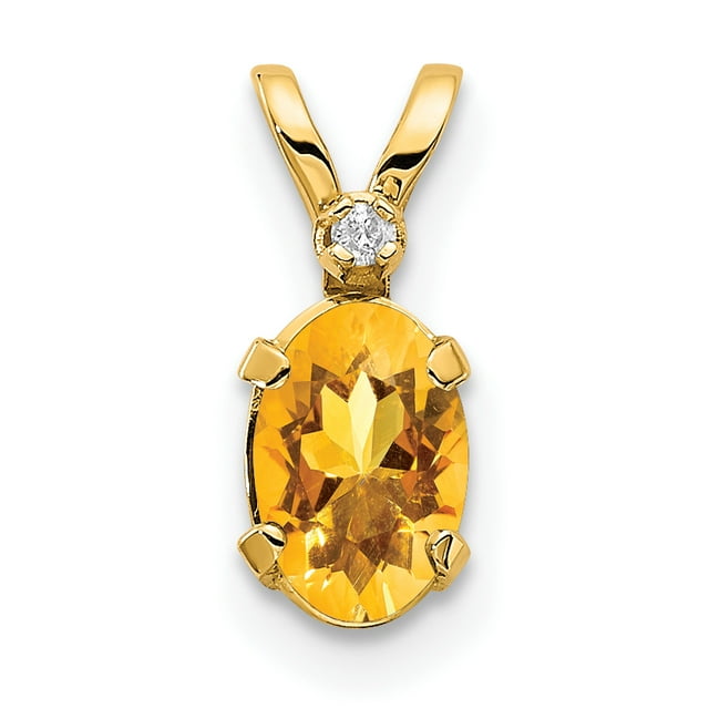 14k Yellow Gold Diamond Citrine Birthstone Pendant Charm Necklace November