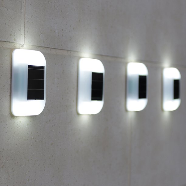 Lámpara de pared de casa solar de 4 piezas Foco de pared duradero para el jardín de su casa (luz blanca)