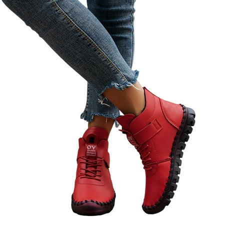 

Ankle Boots for Women Fashion Rounds Western Stitched Ankle Boots Lace Up Buckle Casual Low Heel Boots Waterproof Elastic Slip On Lightweight Comfortable Boots