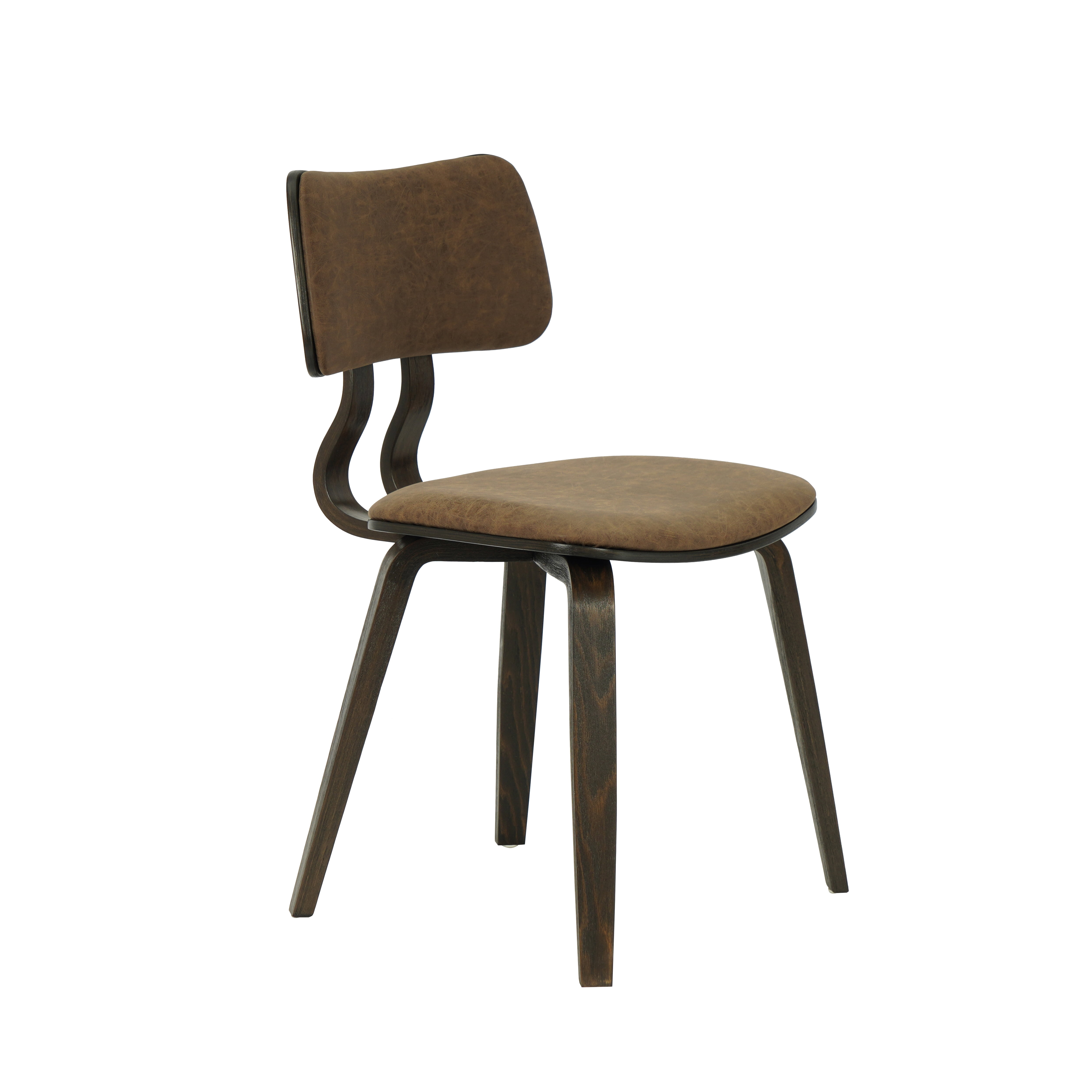 Jaguar Vintage Dark Brown Curved Back Wood Dining Chair with Faux Leather Seat