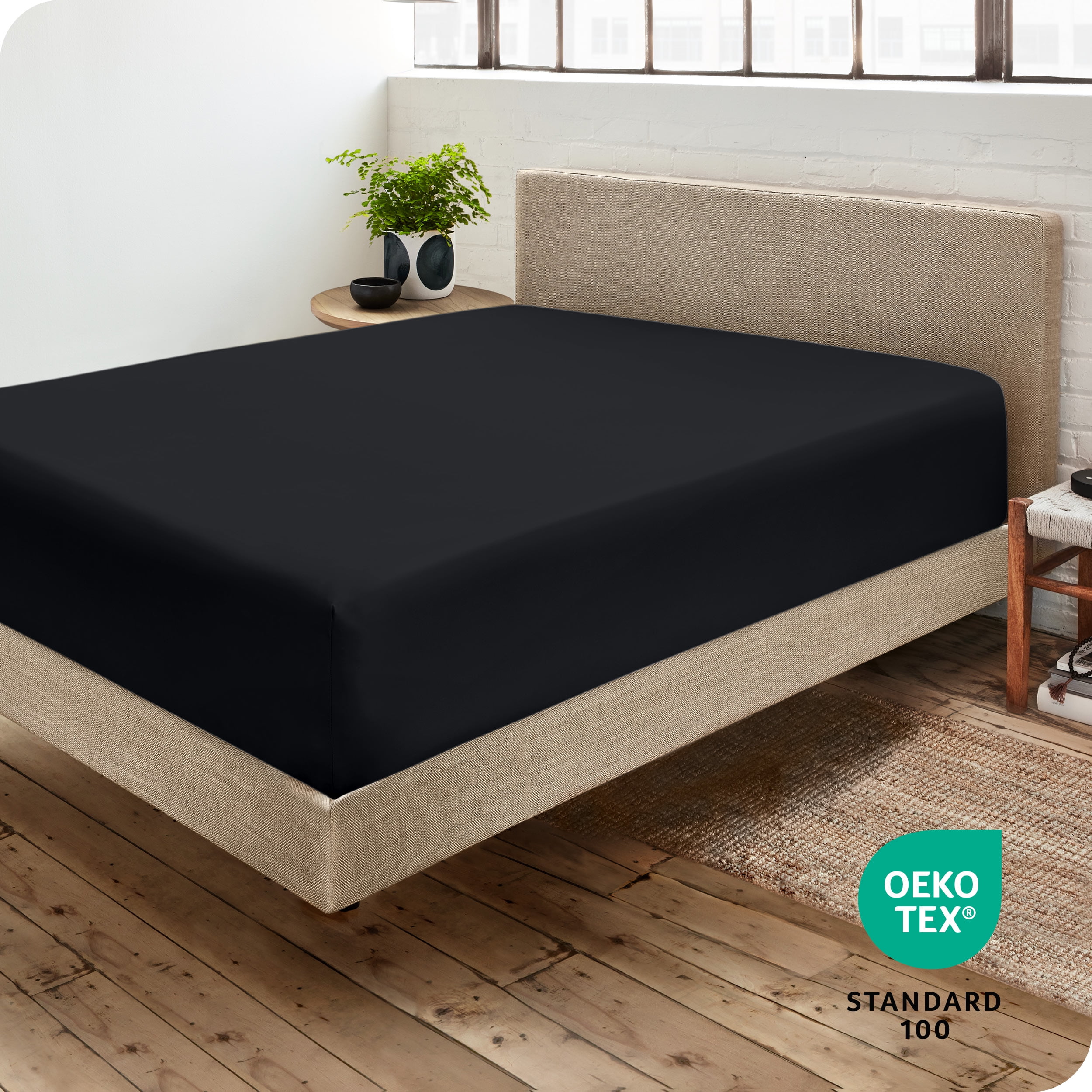Bare Home Luxury 1800 Collection Fitted Sheet, Ultra-Soft, Deep Pocket, California King, Black