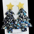 thumbnail image 4 of Sequins Glitter Acrylic Christmas Tree and Star Earrings Confetti Party Jewelry, 4 of 9